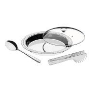 Prato 30cm Redondo Ciclo e 2 Utensílios Aço Inox Tramontina Com Tampa De Vidro